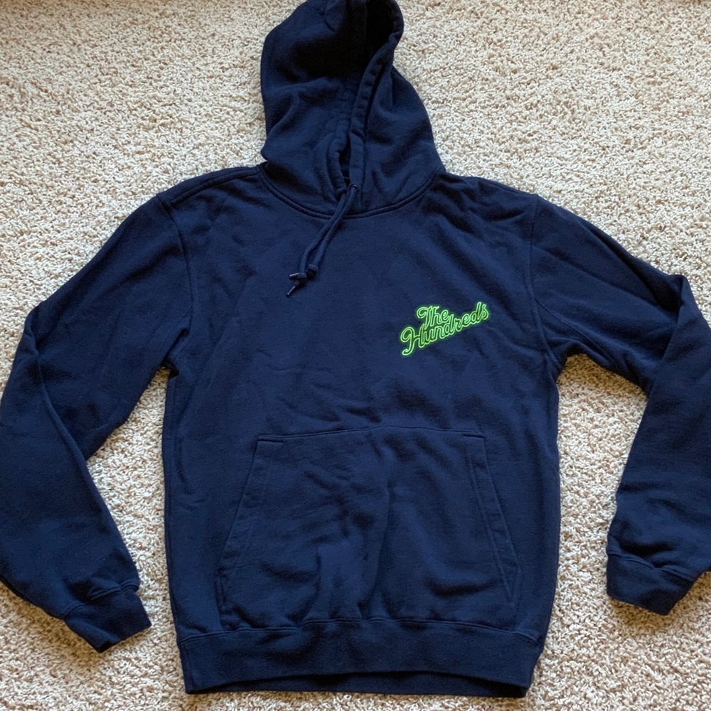 The Hundreds Dark Blue Hoodie with Green Logo Mens Small